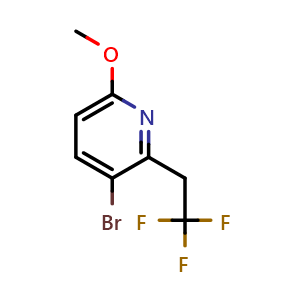 Chemical structure of 3-bromo-6-methoxy-2-(2,2,2-trifluoroethyl)pyridine , CAS 2306278-13-5, AChemBlock Q53494