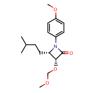 Chemical structure of (3R,4S)-4-isopentyl-3-(methoxymethoxy)-1-(4-methoxyphenyl)azetidin-2-one , CAS 2287347-65-1, AChemBlock Q53495
