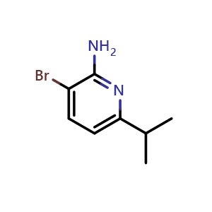 Chemical structure of 3-bromo-6-isopropylpyridin-2-amine , CAS 1502064-99-4, AChemBlock Q53515