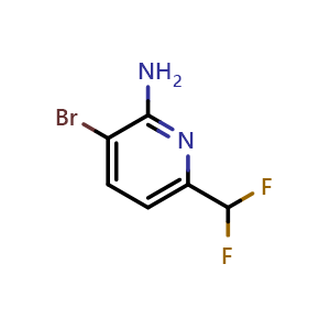 Chemical structure of 3-bromo-6-(difluoromethyl)pyridin-2-amine , CAS 1805028-09-4, AChemBlock Q53516