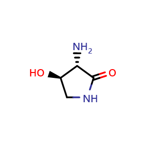 Chemical structure of (3S,4R)-3-amino-4-hydroxypyrrolidin-2-one , CAS 220812-09-9, AChemBlock Q53540