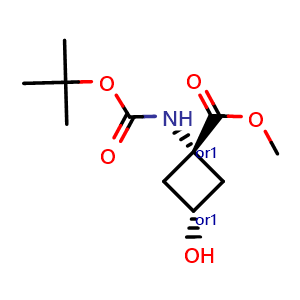 Chemical structure of methyl cis-1-(tert-butoxycarbonylamino)-3-hydroxy-cyclobutanecarboxylate , CAS 222727-35-7, AChemBlock Q53558