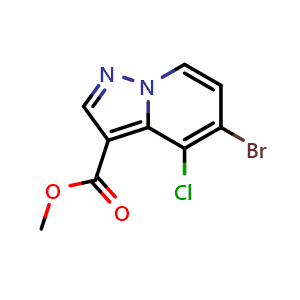 Chemical structure of methyl 5-bromo-4-chloropyrazolo[1,5-a]pyridine-3-carboxylate , CAS 2250242-68-1, AChemBlock Q53581