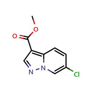 Chemical structure of methyl 6-chloropyrazolo[1,5-a]pyridine-3-carboxylate , CAS 1167055-86-8, AChemBlock Q53582