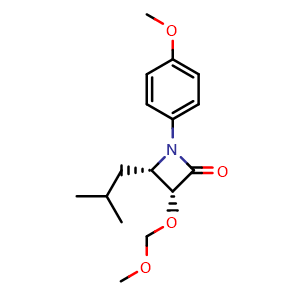 Chemical structure of (3R,4S)-4-isobutyl-3-(methoxymethoxy)-1-(4-methoxyphenyl)azetidin-2-one , CAS 2287346-10-3, AChemBlock Q53591