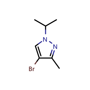 Chemical structure of 4-bromo-1-isopropyl-3-methyl-1H-pyrazole , CAS 1215295-87-6, AChemBlock Q53598