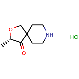 Chemical structure of (S)-3-methyl-2-oxa-8-azaspiro[4.5]decan-4-one hydrochloride , CAS 2306254-08-8, AChemBlock Q53623