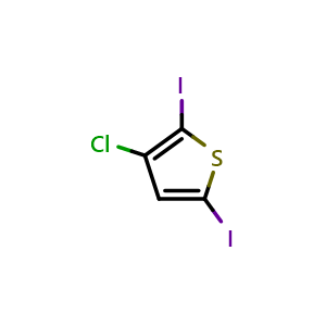 Chemical structure of 3-chloro-2,5-diiodothiophene , CAS 2250242-07-8, AChemBlock Q53624