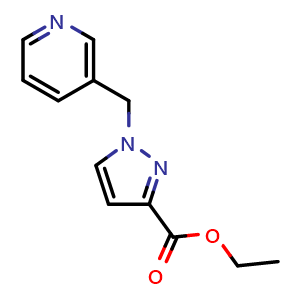 Chemical structure of ethyl 1-(pyridin-3-ylmethyl)-1H-pyrazole-3-carboxylate , CAS 2250242-67-0, AChemBlock Q53640