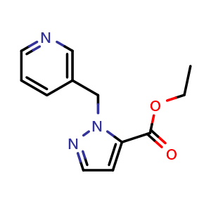 Chemical structure of ethyl 1-(pyridin-3-ylmethyl)-1H-pyrazole-5-carboxylate , CAS 2250241-82-6, AChemBlock Q53641