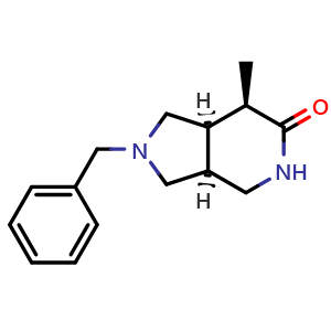 Chemical structure of rel-(3aR,7S,7aS)-2-benzyl-7-methyloctahydro-6H-pyrrolo[3,4-c]pyridin-6-one , CAS 2165989-24-0, AChemBlock Q53664