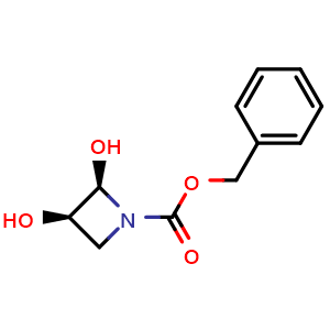 Chemical structure of benzyl (2R,3R)-2,3-dihydroxyazetidine-1-carboxylate , CAS 2306249-27-2, AChemBlock Q53674