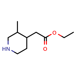 Chemical structure of ethyl 2-(3-methylpiperidin-4-yl)acetate , CAS 173186-92-0, AChemBlock Q53685