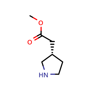 Chemical structure of Methyl (S)-2-(pyrrolidin-3-yl)acetate , CAS 1024586-64-8, AChemBlock Q53700