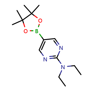 Chemical structure of N,N-diethyl-5-(4,4,5,5-tetramethyl-1,3,2-dioxaborolan-2-yl)pyrimidin-2-amine , CAS 1218791-45-7, AChemBlock Q53729