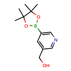 Chemical structure of (5-(4,4,5,5-tetramethyl-1,3,2-dioxaborolan-2-yl)pyridin-3-yl)methanol , CAS 877149-81-0, AChemBlock Q53735