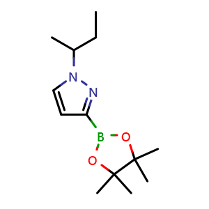 Chemical structure of 1-(sec-butyl)-3-(4,4,5,5-tetramethyl-1,3,2-dioxaborolan-2-yl)-1H-pyrazole , CAS 2222997-43-3, AChemBlock Q53768