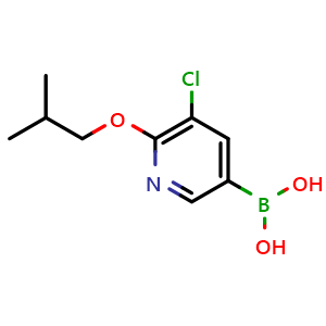 Chemical structure of (5-chloro-6-isobutoxypyridin-3-yl)boronic acid , CAS 1217500-89-4, AChemBlock Q53782