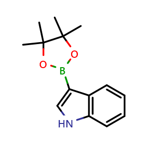 Chemical structure of 3-(4,4,5,5-tetramethyl-1,3,2-dioxaborolan-2-yl)-1H-indole , CAS 937366-54-6, AChemBlock Q53800
