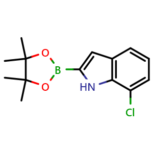 Chemical structure of 7-chloro-2-(4,4,5,5-tetramethyl-1,3,2-dioxaborolan-2-yl)-1H-indole , CAS 936901-92-7, AChemBlock Q53812