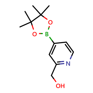 Chemical structure of (4-(4,4,5,5-tetramethyl-1,3,2-dioxaborolan-2-yl)pyridin-2-yl)methanol , CAS 1314135-84-6, AChemBlock Q53821