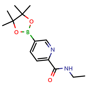 Chemical structure of N-ethyl-5-(4,4,5,5-tetramethyl-1,3,2-dioxaborolan-2-yl)picolinamide , CAS 1006876-28-3, AChemBlock Q53838