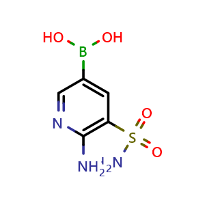 Chemical structure of (6-amino-5-sulfamoylpyridin-3-yl)boronic acid , CAS 1083326-27-5, AChemBlock Q53841
