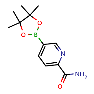 Chemical structure of 5-(4,4,5,5-tetramethyl-1,3,2-dioxaborolan-2-yl)picolinamide , CAS 1257553-74-4, AChemBlock Q53842