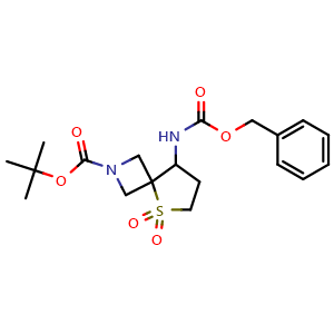 Chemical structure of tert-butyl 8-(((benzyloxy)carbonyl)amino)-5-thia-2-azaspiro[3.4]octane-2-carboxylate 5,5-dioxide , CAS 1340481-82-4, AChemBlock Q53886