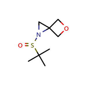 Chemical structure of 1-(tert-butylsulfinyl)-5-oxa-1-azaspiro[2.3]hexane , CAS 1211284-25-1, AChemBlock Q53888