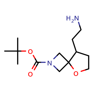 Chemical structure of tert-butyl 8-(2-aminoethyl)-5-oxa-2-azaspiro[3.4]octane-2-carboxylate , CAS 1823417-57-7, AChemBlock Q53908