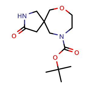 Chemical structure of tert-butyl 3-oxo-7-oxa-2,10-diazaspiro[4.6]undecane-10-carboxylate , CAS 1823269-80-2, AChemBlock Q53917