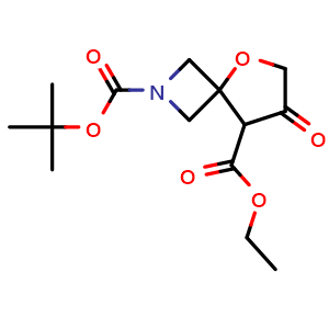 Chemical structure of 2-(tert-butyl) 8-ethyl 7-oxo-5-oxa-2-azaspiro[3.4]octane-2,8-dicarboxylate , CAS 1453315-80-4, AChemBlock Q53972