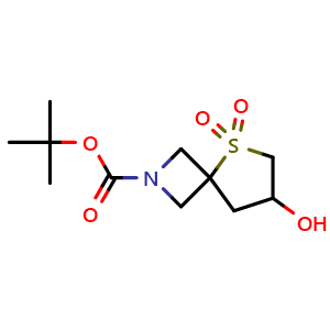 Chemical structure of tert-butyl 7-hydroxy-5-thia-2-azaspiro[3.4]octane-2-carboxylate 5,5-dioxide , CAS 1453315-78-0, AChemBlock Q53973