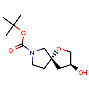 Chemical structure of rel-tert-butyl (3S,5S)-3-hydroxy-1-oxa-7-azaspiro[4.4]nonane-7-carboxylate , CAS 1445951-78-9, AChemBlock Q53978
