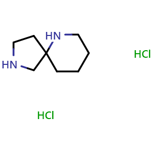 Chemical structure of 2,6-diazaspiro[4.5]decane dihydrochloride , CAS 1334499-58-9, AChemBlock Q53990