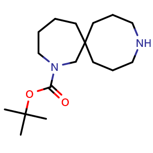 Chemical structure of tert-butyl 2,11-diazaspiro[6.7]tetradecane-2-carboxylate , CAS 1445951-48-3, AChemBlock Q54020