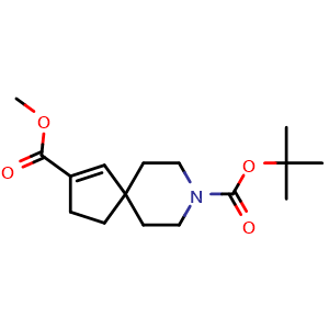 Chemical structure of 8-(tert-butyl)-2-methyl-8l4-azaspiro[4.5]dec-1-ene-2,8-dicarboxylate , CAS 1363210-32-5, AChemBlock Q54070