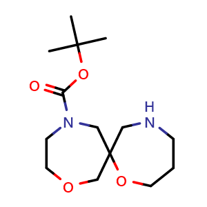 Chemical structure of tert-butyl 1,9-dioxa-5,12-diazaspiro[6.6]tridecane-12-carboxylate , CAS 1341039-97-1, AChemBlock Q54088