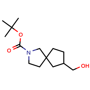 Chemical structure of tert-butyl 7-(hydroxymethyl)-2-azaspiro[4.4]nonane-2-carboxylate , CAS 1341038-97-8, AChemBlock Q54090