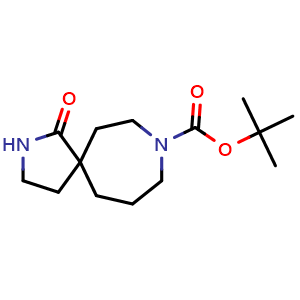 Chemical structure of tert-butyl 1-oxo-2,8-diazaspiro[4.6]undecane-8-carboxylate , CAS 1341039-08-4, AChemBlock Q54092