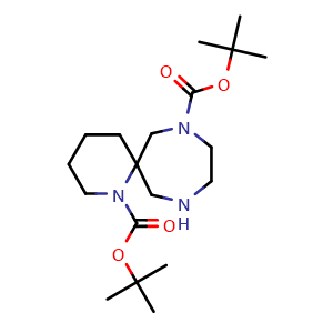 Chemical structure of di-tert-butyl 1,8,11-triazaspiro[5.6]dodecane-1,8-dicarboxylate , CAS 1330766-31-8, AChemBlock Q54099