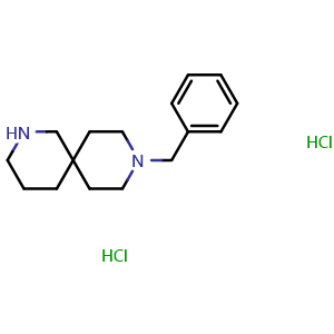 Chemical structure of 9-benzyl-2,9-diazaspiro[5.5]undecane dihydrochloride , CAS 1198286-24-6, AChemBlock Q54102