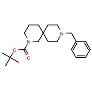 Chemical structure of tert-butyl 9-benzyl-2,9-diazaspiro[5.5]undecane-2-carboxylate , CAS 1159982-59-8, AChemBlock Q54103