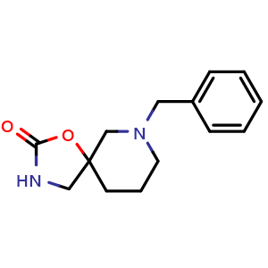 Chemical structure of 7-benzyl-1-oxa-3,7-diazaspiro[4.5]decan-2-one , CAS 1465210-52-9, AChemBlock Q54137