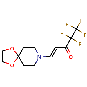 Chemical structure of (E)-4,4,5,5,5-pentafluoro-1-(1,4-dioxa-8-azaspiro[4.5]decan-8-yl)pent-1-en-3-one , CAS 866144-13-0, AChemBlock Q54168