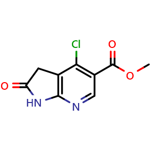 Chemical structure of methyl 4-chloro-2-oxo-2,3-dihydro-1H-pyrrolo[2,3-b]pyridine-5-carboxylate , CAS 2090335-30-9, AChemBlock Q54195
