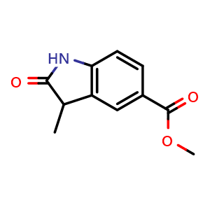 Chemical structure of methyl 3-methyl-2-oxoindoline-5-carboxylate , CAS 1536479-17-0, AChemBlock Q54208
