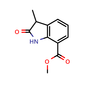 Chemical structure of methyl 3-methyl-2-oxoindoline-7-carboxylate , CAS 2167698-34-0, AChemBlock Q54210