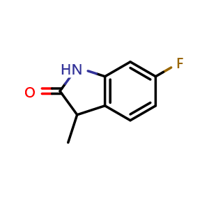 Chemical structure of 6-fluoro-3-methylindolin-2-one , CAS 1368872-78-9, AChemBlock Q54222